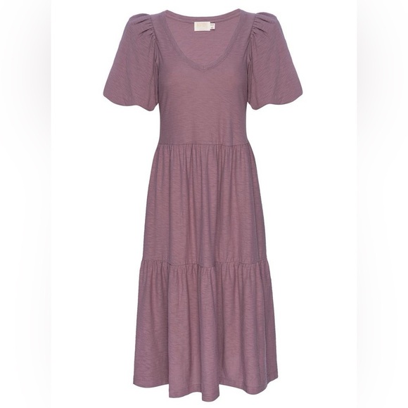 Nation Geri V-Neck Peasant Puff Sleeve Dress- Santa Fe - Picture 3 of 15